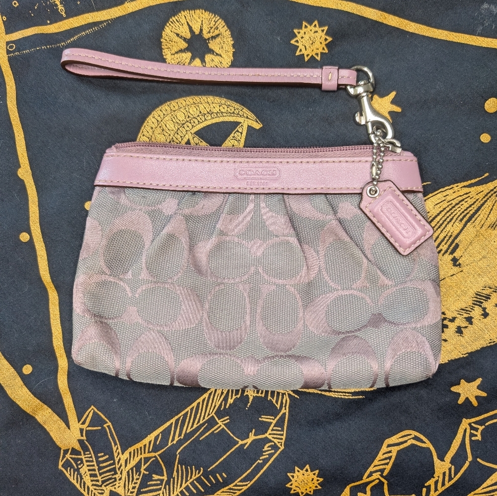 Coach Factory Purple Signature Holographic Jacquard Wristlet